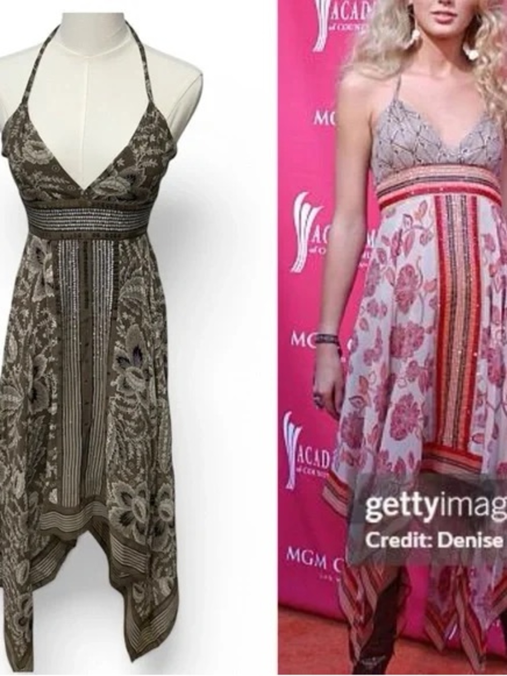 BCBGMaxAzria Brown Paisley Halter Asymmetrical Maxi Dress - Picture 9 of 9